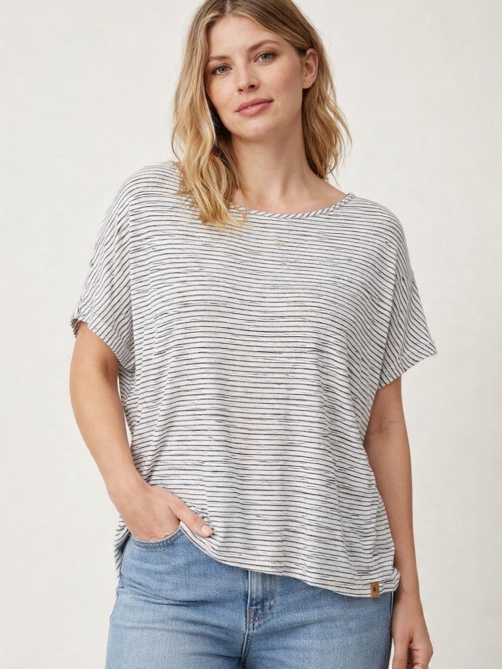 Tentree Striped Dolman Sleeve Top XL White Black Organic Cotton Boho Relaxed Fit